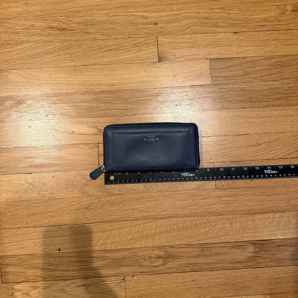 Coach Navy Blue Leather Zip Around Compact Wallet